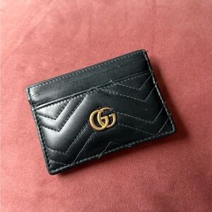 Gucci Black Leather Card Holder with Gold Logo